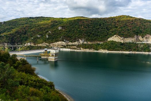 Famous Zhinvali reservoir in Caucasus mountains in Georgia