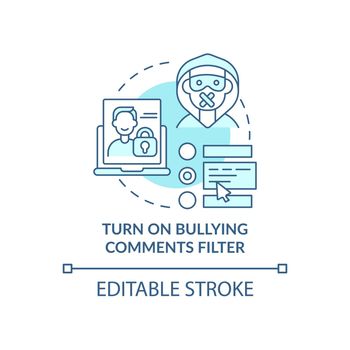 Turning on bullying comments filter concept icon