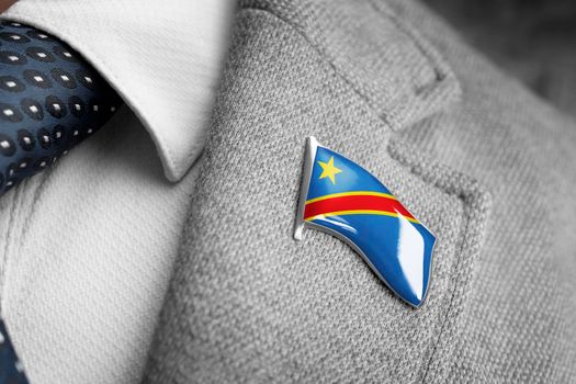 Metal badge with the flag of Democratic Republic of the Congo on a suit lapel