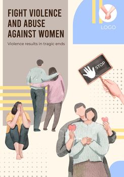 Poster template with stop violence against women concept,watercolor style  