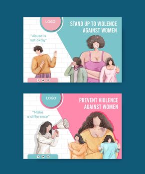 Facebook template with stop violence against women concept,watercolor style  