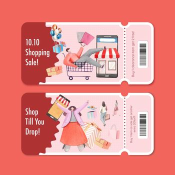 Voucher template with shopping sale concept,watercolor style