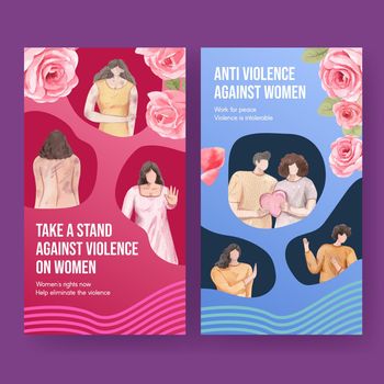 Instagram template with stop violence against women concept,watercolor style