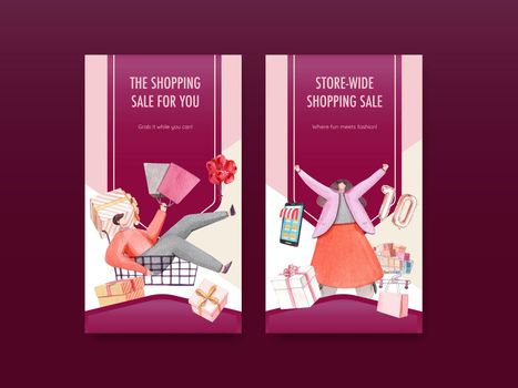 Instagram template with shopping sale concept,watercolor style