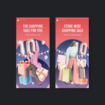 Instagram template with shopping sale concept,watercolor style