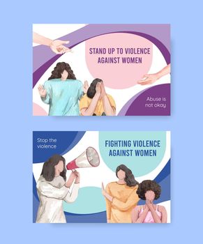 Facebook template with stop violence against women concept,watercolor style  