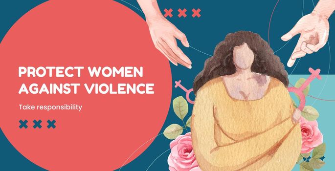 Billboard template with stop violence against women concept,watercolor style  