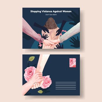 Card template with stop violence against women concept,watercolor style  