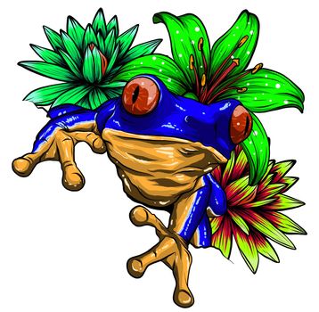 tropical Frog with flowers vector illustration image