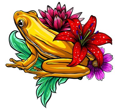 tropical Frog with flowers vector illustration image