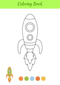 Coloring book rocket for kids. Educational activity page for preschool years kids and toddlers with transport. Printable worksheet. Cartoon colorful vector illustration.