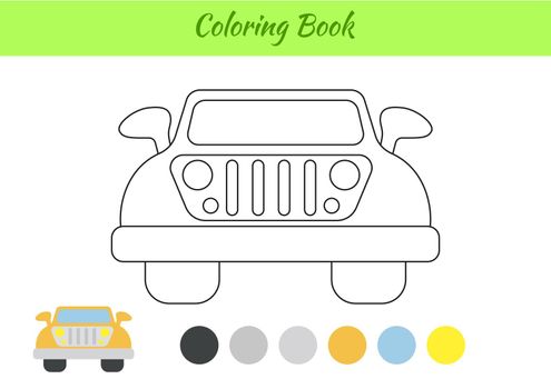 Coloring book car for children. Educational activity page for preschool years kids and toddlers with transport. Printable worksheet. Cartoon colorful vector illustration.