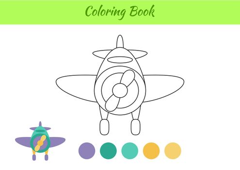 Coloring book airplane for children. Educational activity page for preschool years kids and toddlers with transport. Printable worksheet. Cartoon colorful vector illustration.