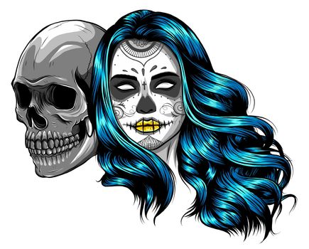 King and queen of death. Portrait of a skull with a crown.