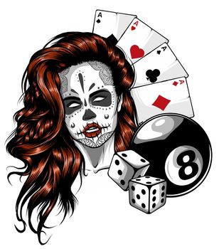 Vector illustration of Sugar Skull girl with tattoo