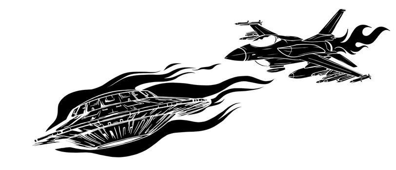 UFO Pursuing and fighter vector illustration design