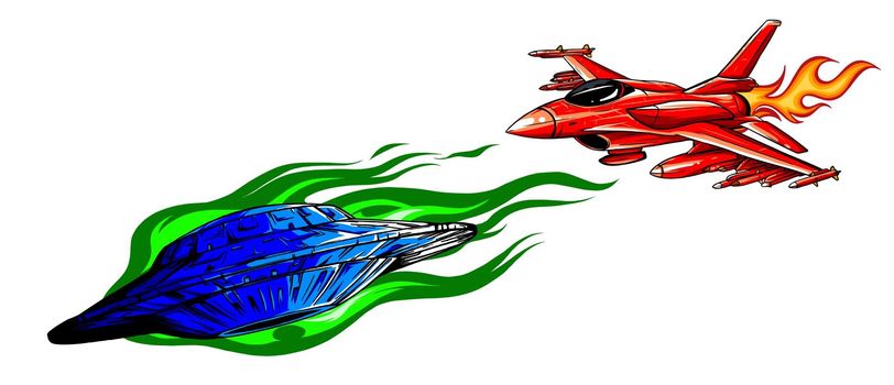 UFO Pursuing and fighter vector illustration design