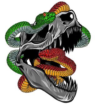 Vector skeleton of Tyrannosaurus rex T-rex with snakes on isolated background .