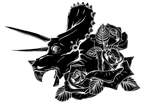 dinosaurus triceratops head black silhouette art vector illustration design