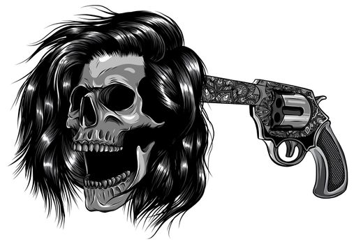 monochromatic vector suicide skull with gun and blood