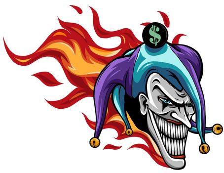 evil joker with flames vector illustration art
