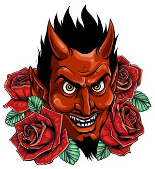 Evil face with red roses. Illustration vector image