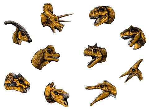 dinosaur head collection, with cute colors vector