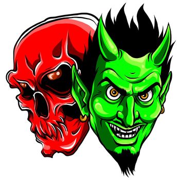 skeleton and devil head mascot vector illustration