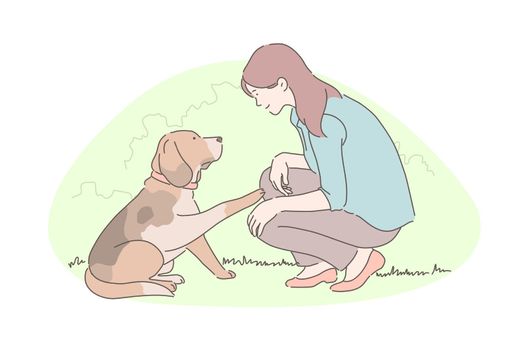 Dog training, animal adoption, charity activity concept