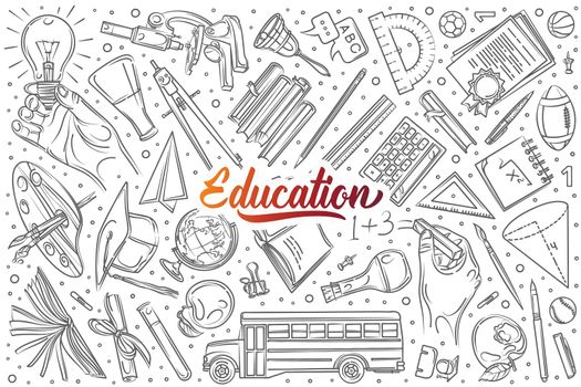 Hand drawn education set doodle vector illustration background
