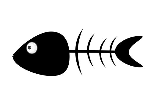 Fishbone icon isolated on white background. Black fish bone silhouette.