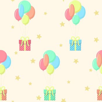 Seamless pattern with gift boxes on balloons.