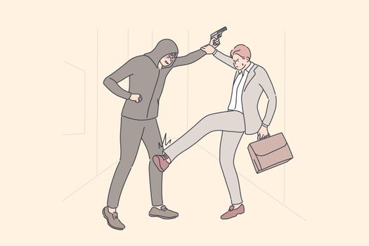 Business, robbery, crime, fight, violence concept