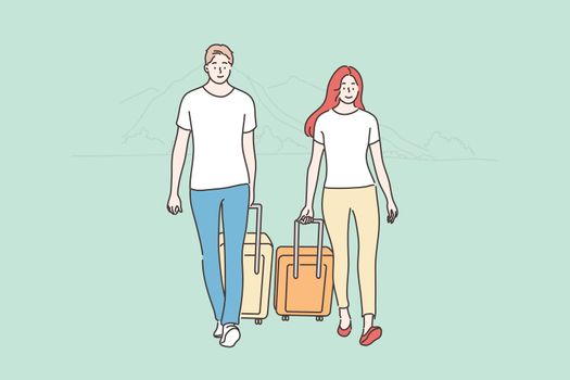Couple, travelling, tourism, holiday, vacation, summer concept