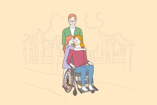 Disabled people care, love concept