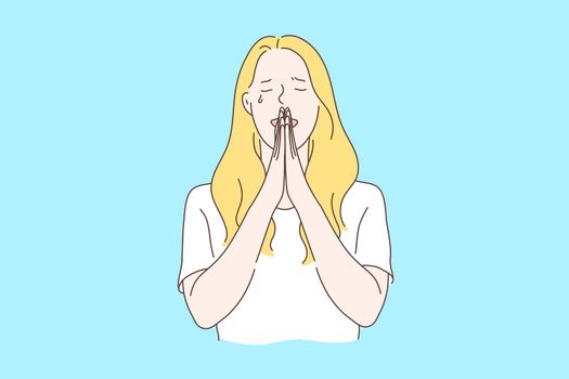 Praying, asking for God help concept
