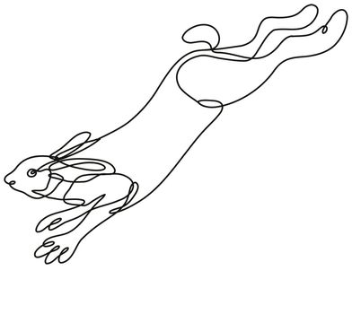 Snowshoe Hare Varying Hare or Snowshoe Rabbit Jumping Side View Continuous Line Drawing 