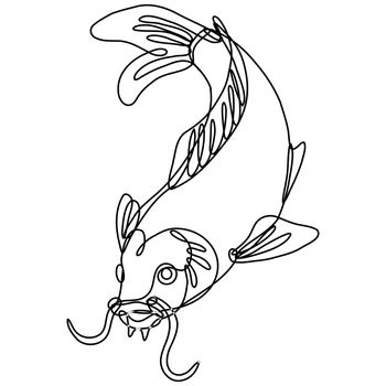 Nishikigoi Koi Carp Fish Diving Down Continuous Line Drawing 