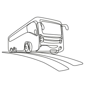 Tourist Coach or Shuttle Bus Low Angle View  Continuous Line Drawing 