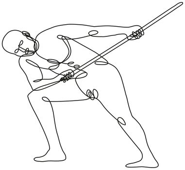 Nude Male Human Figure Pulling Tugging a Rope Viewed from Front Continuous Line Drawing 