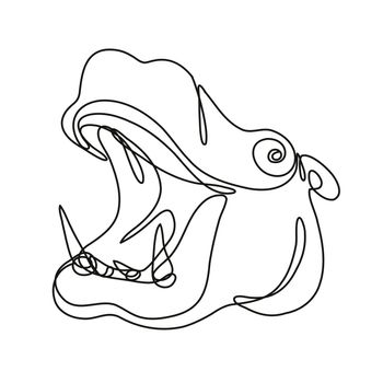 Hippopotamus Hippo Head Side View Continuous Line Drawing 