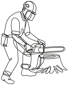 Arborist or Tree Surgeon with Chainsaw Continuous Line Drawing 