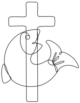 Fish and Cross Symbol of Christianity Continuous Line Drawing 