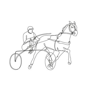 Jockey and Horse Harness Racing Side View Inside Circle Continuous Line Drawing 