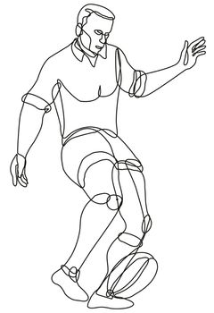 Rugby Union Player Kicking Ball Front View Continuous Line Drawing 