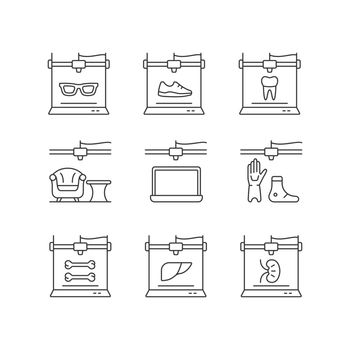 Additive manufacturing linear icons set