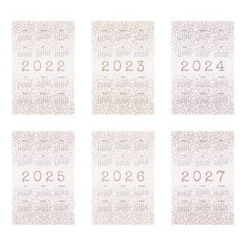 2022 2023 2024 2025 2026 2027 calendar with typewritten text and textured noise