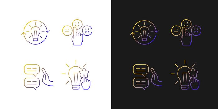 Logical and rational thinking gradient icons set for dark and light mode