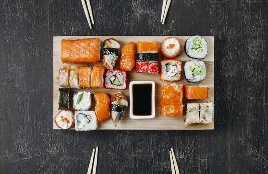 traditional japanese sushi arrangement. High quality beautiful photo concept