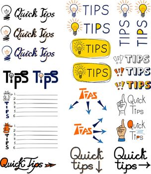 Set of Tip Lists, Quick Tips, Advices, Helpful Tricks, Tooltip Hint. Abstract Banners with Useful Information, Light Bulb, Arrow.